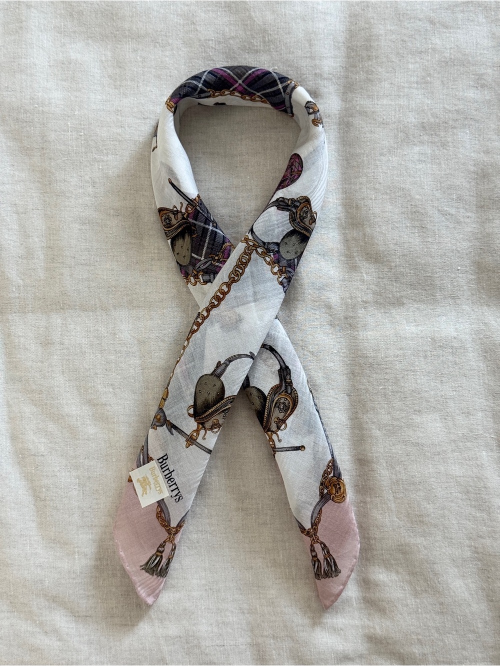 Vintage Burberrys Equestrian Horsebit Cotton Bandana Scarf Made in Japan - Picture 10 of 12